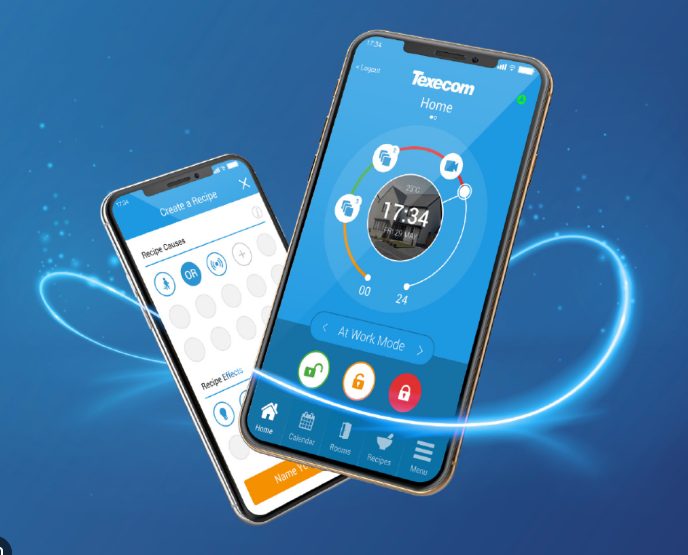 Texecom Connect app displayed on two smartphones