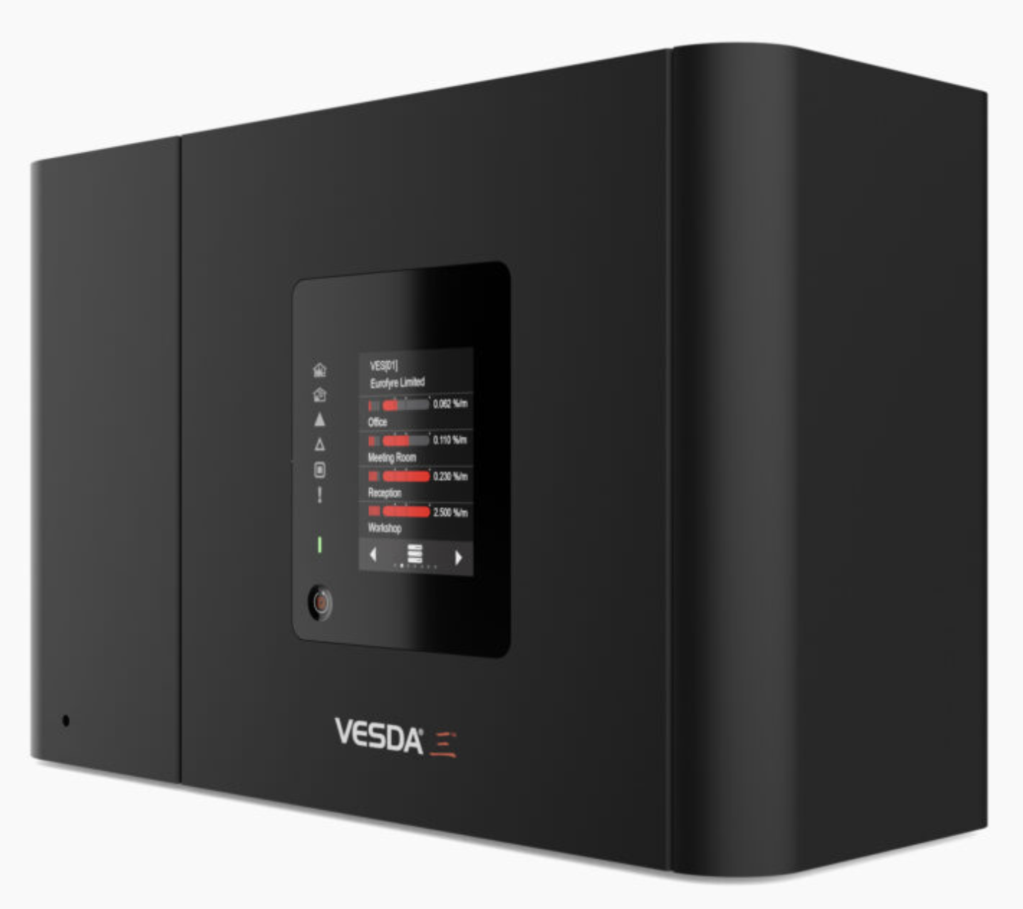 Black VESDA-E aspirating smoke detector with status display